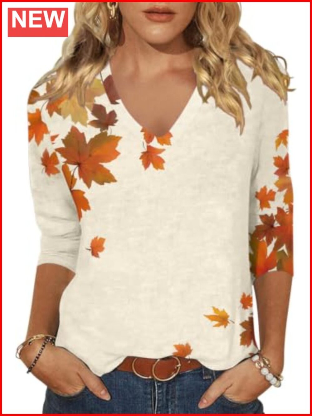 Women's Fall Halloween 3/4 Sleeve V Neck Graphic T-Shirt Spooky Season Casual